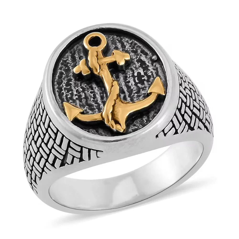 Men's Anchor Nautical Style Carved Ring in Stainless Steel Size 12